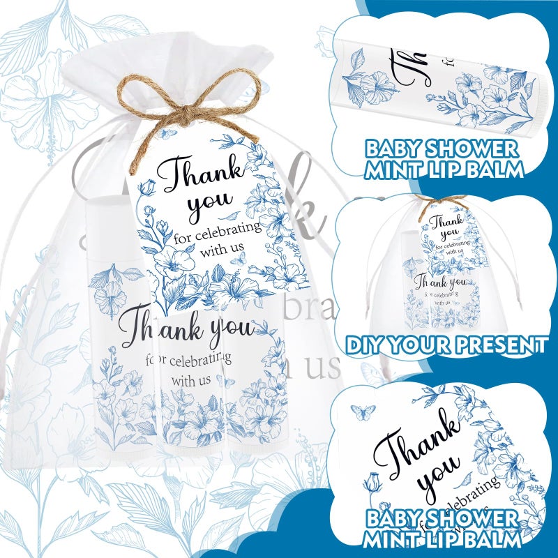 Nlicrst 50 PCS Blue Flower Bridal Baby Shower Lip Balm Gift Baby Shower Favor Party Wedding and Engagement Party Bulk Lip Balm Thank You Gifts with Card Tags for Guests (blue flower) - Image 3